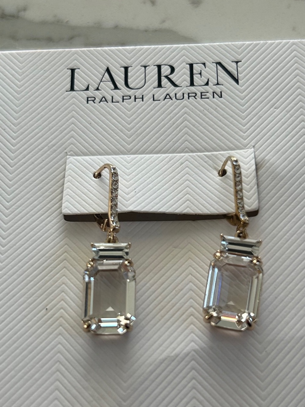 Lauren Ralph Lauren Gold-Tone Clear Crystal Drop Earrings NEW